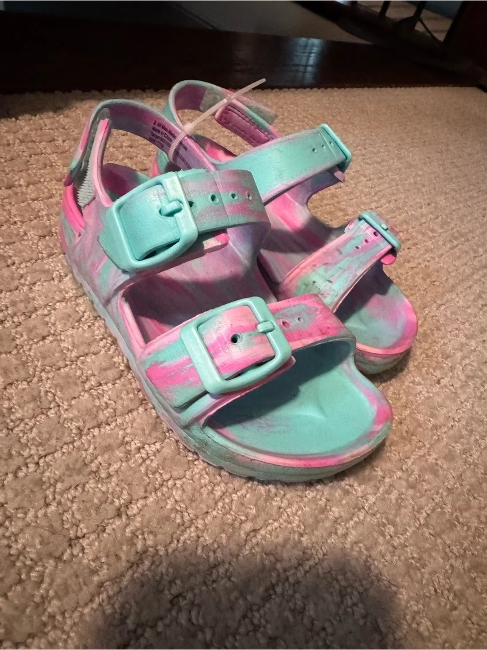 Size 9 toddler Tie-Dye Adjustable Buckle Sandals - Pink & Teal